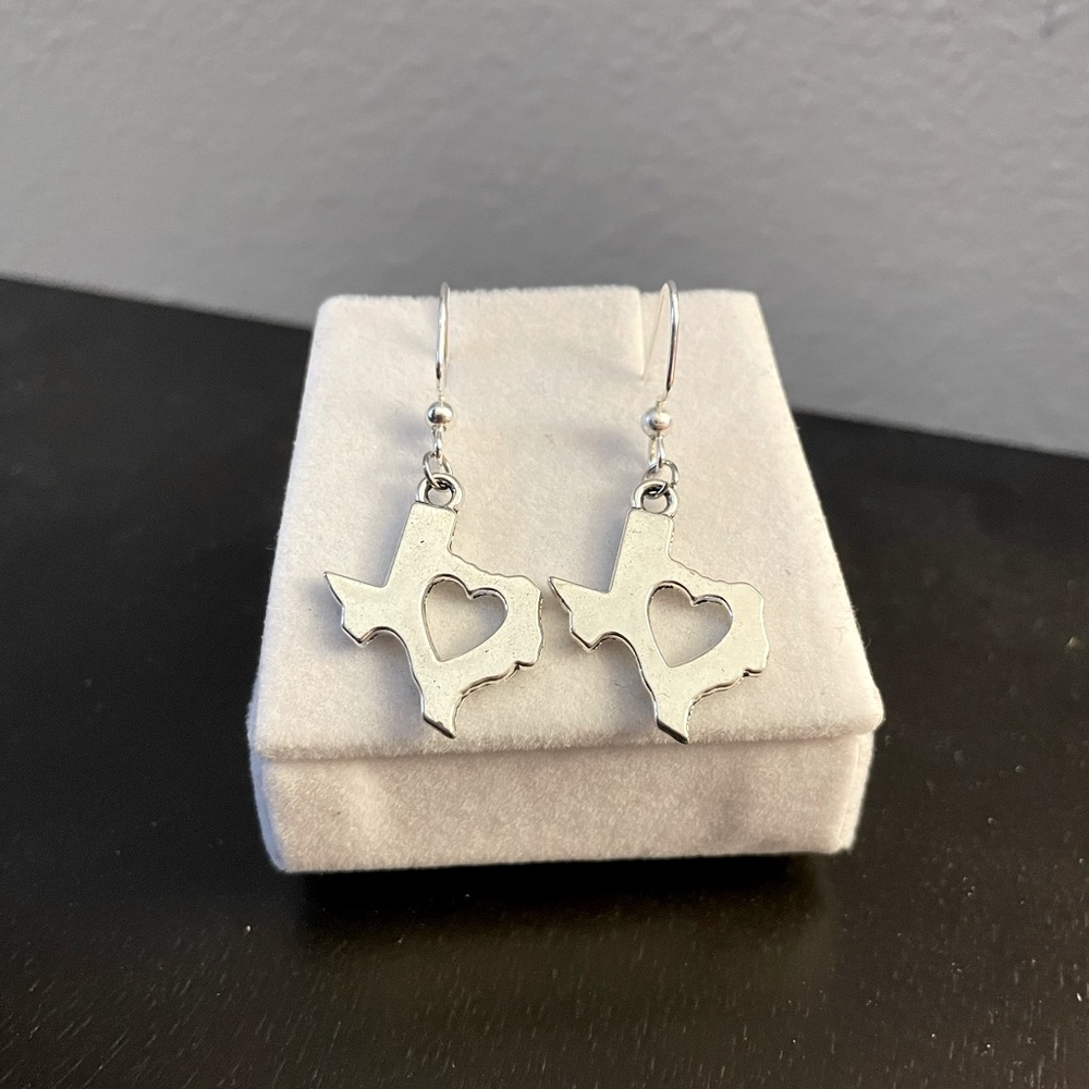 Handmade Texas Heart Cutout Fishhook Earrings